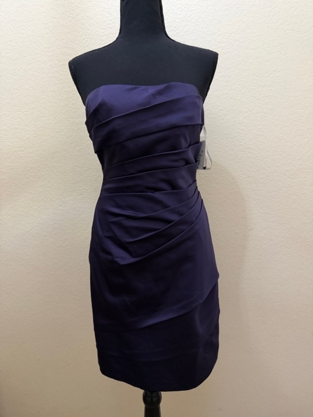 David's Bridal Strapless Navy Ruched Cocktail Dress